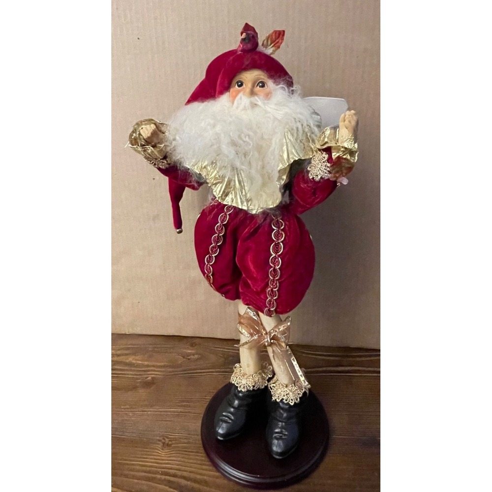 Vintage Burgundy Velvet Christmas Santa Fairy Elf 18" Standing Figurine Decor